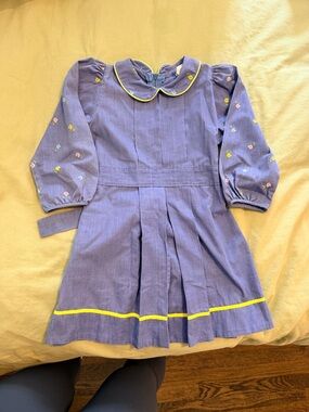 Girls Purple Peter Pan Collar Dress with Yellow Trim